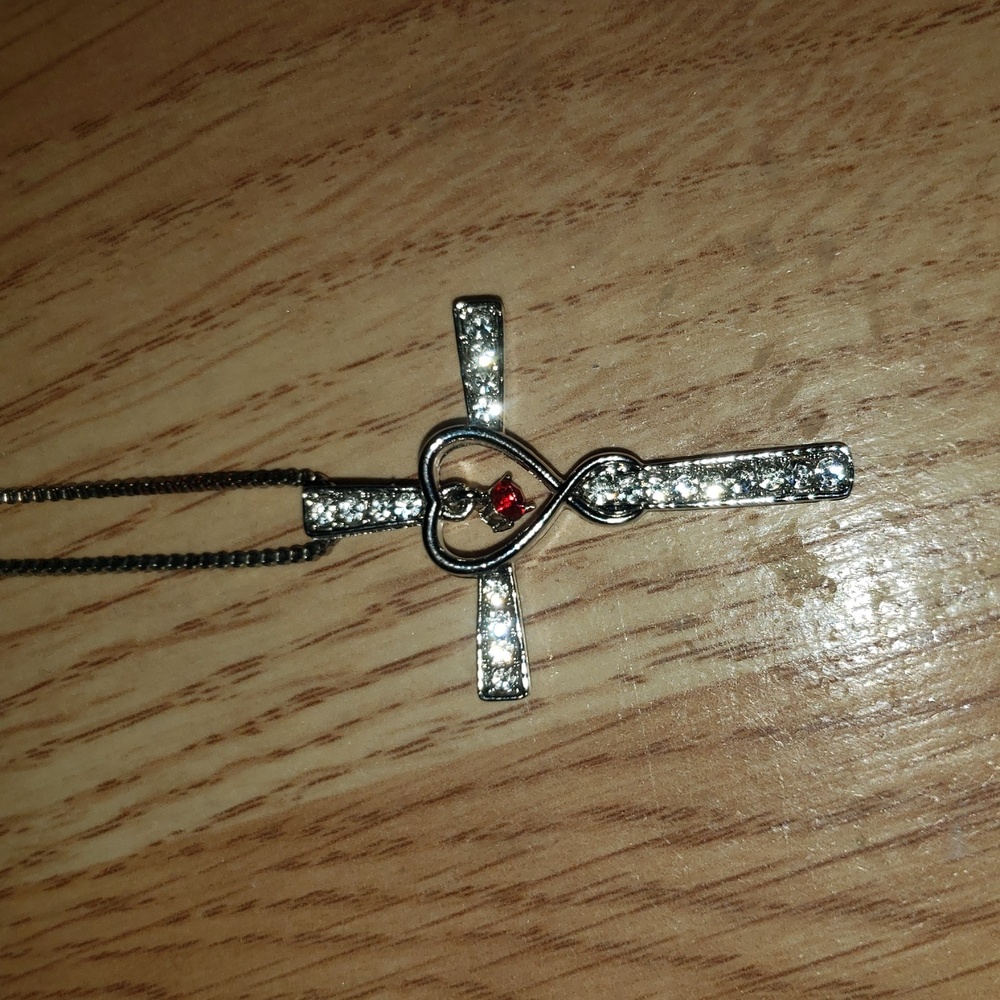 Elegant Silver and Ruby Cross Pendant Necklace - Picture 2 of 2